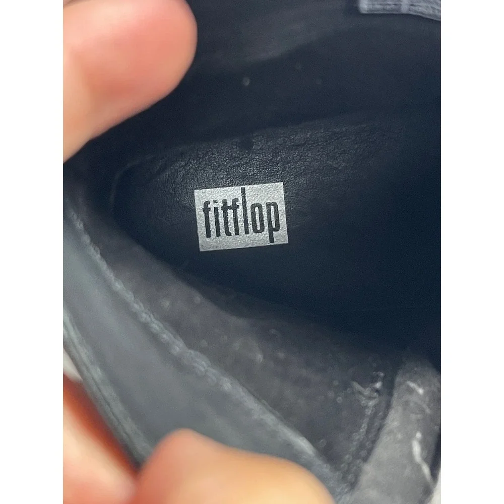 FitFlop Womens Black Leather Buckle Ankle Boots Side Zip Size 9 US